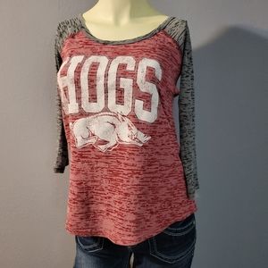 Pro Player Gray & Red Arkansas Hogs Scoop Neck 3/4 Sleeve Tee